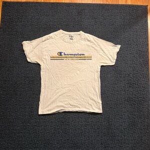 Champion Men's White Tee with Blue and Yellow Logo